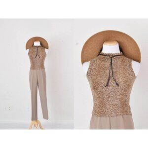 Vintage 80s Animal Print Polyester/Acrylic Mockneck Crop Tank size‎ S